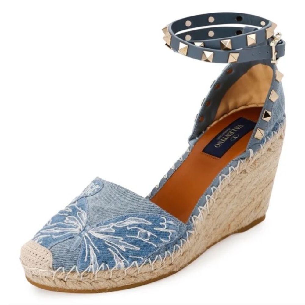 Valentino Denim Blue Espadrilles with Butterfly Design